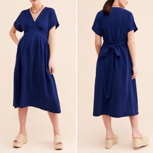 Hatch Caroline Cotton Gauze Navy Midi Dress Size 1 Small